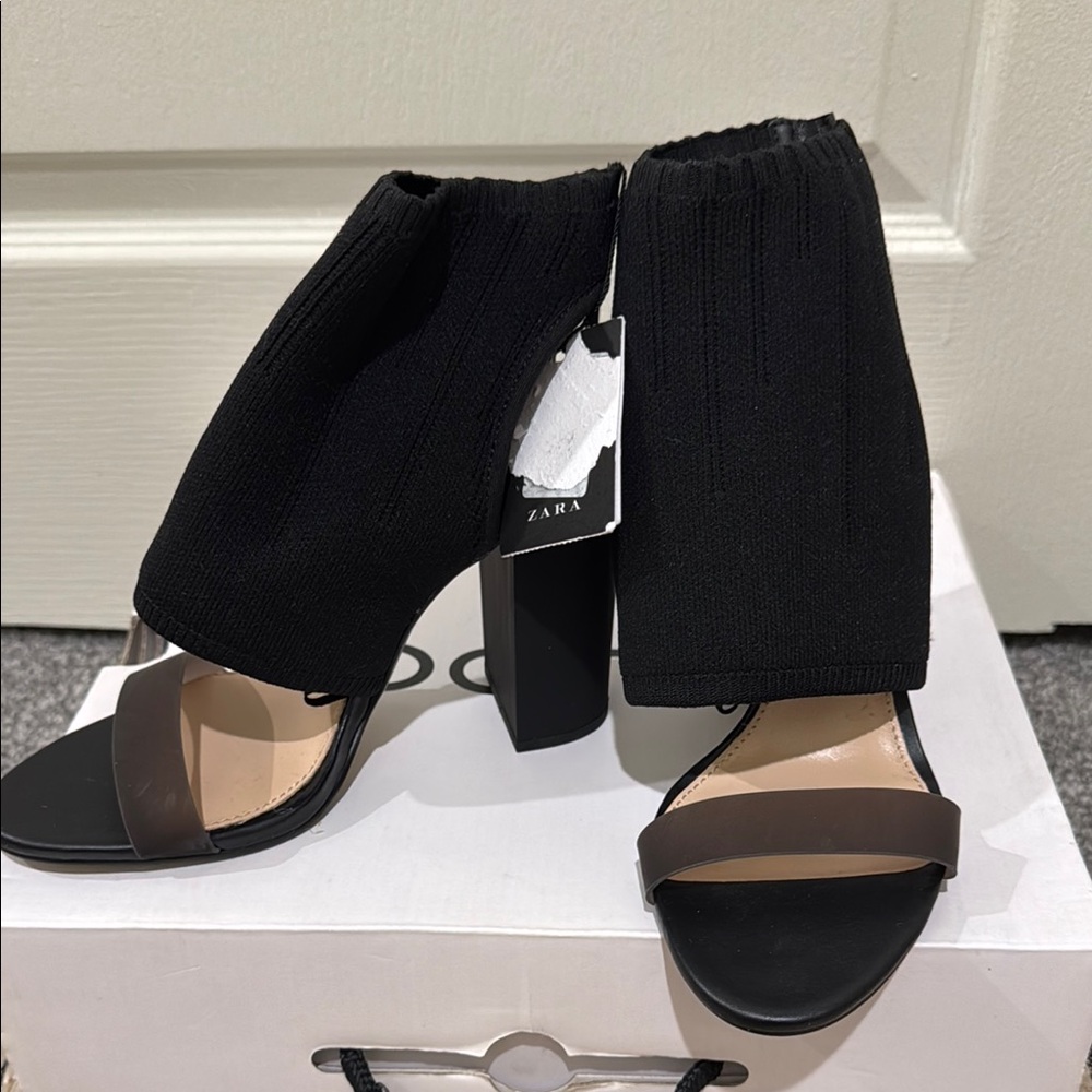 Zara Black and Brown Heels with Ankle Cuff